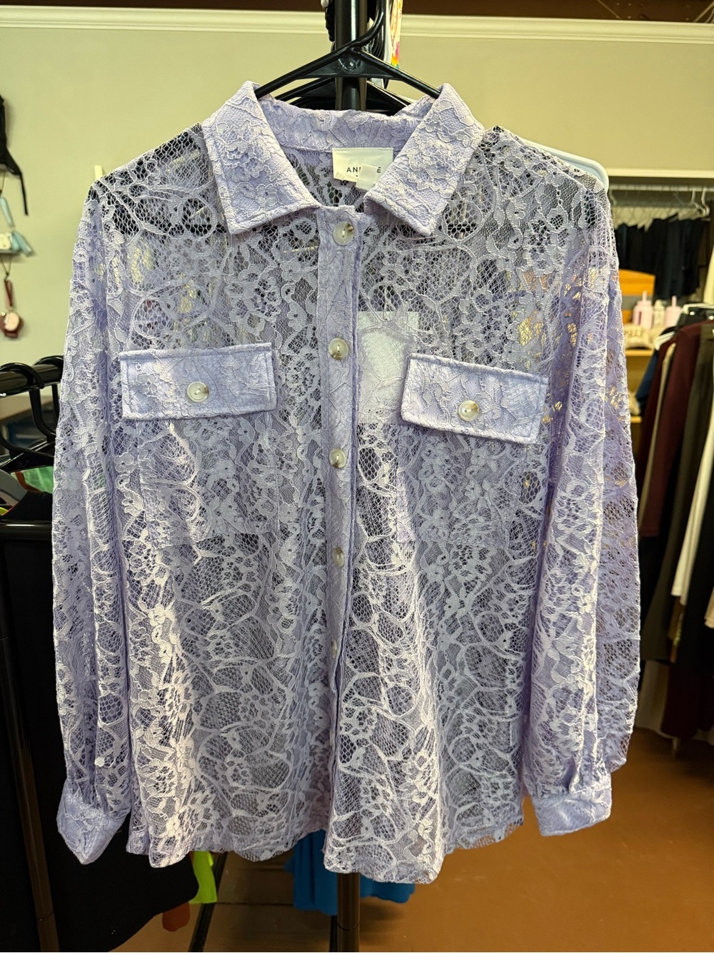 Andree Lavender Lace Button-Front Shirt